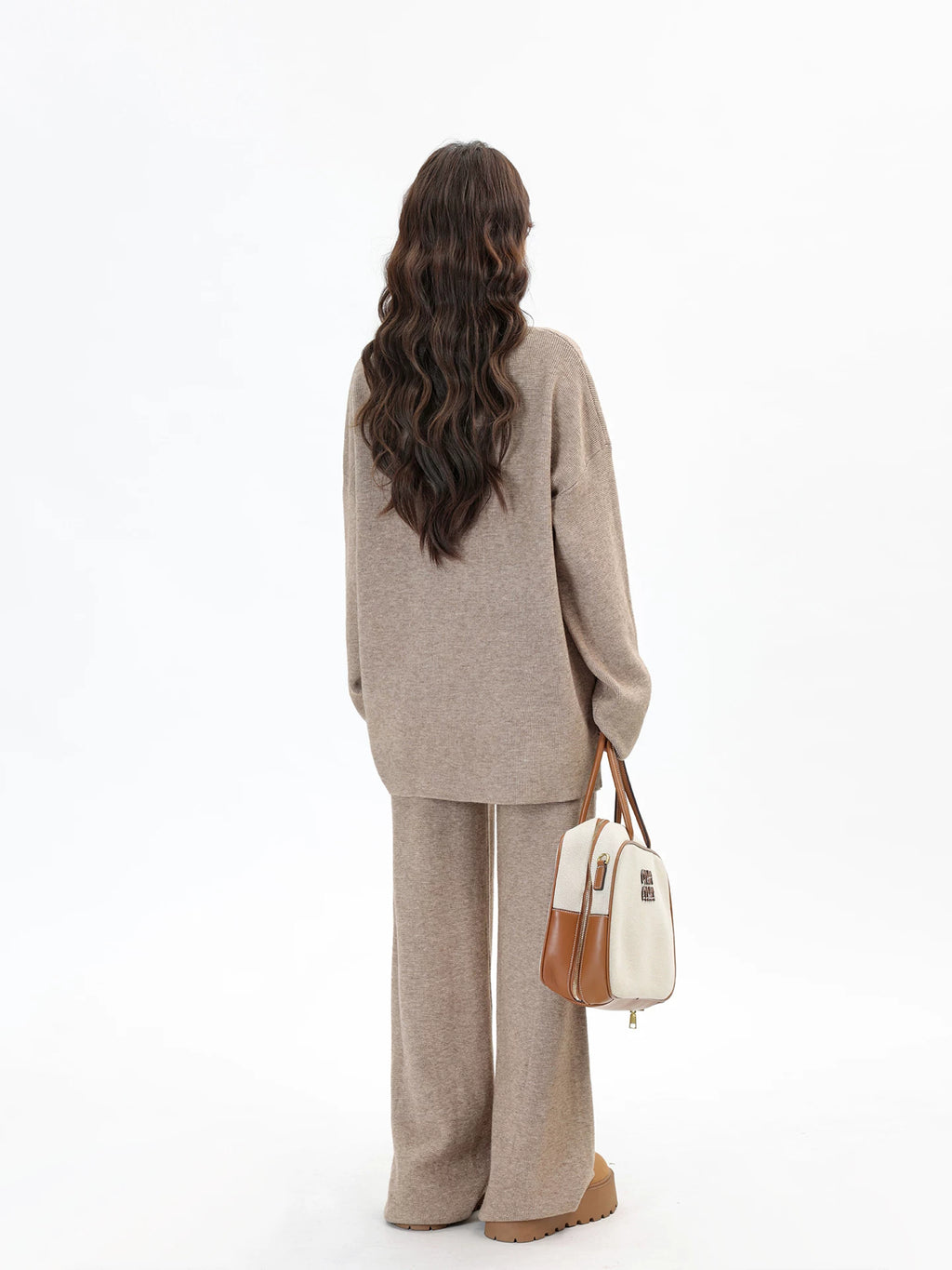V-Neck Knit Sweater & Wide-Leg Pants Set