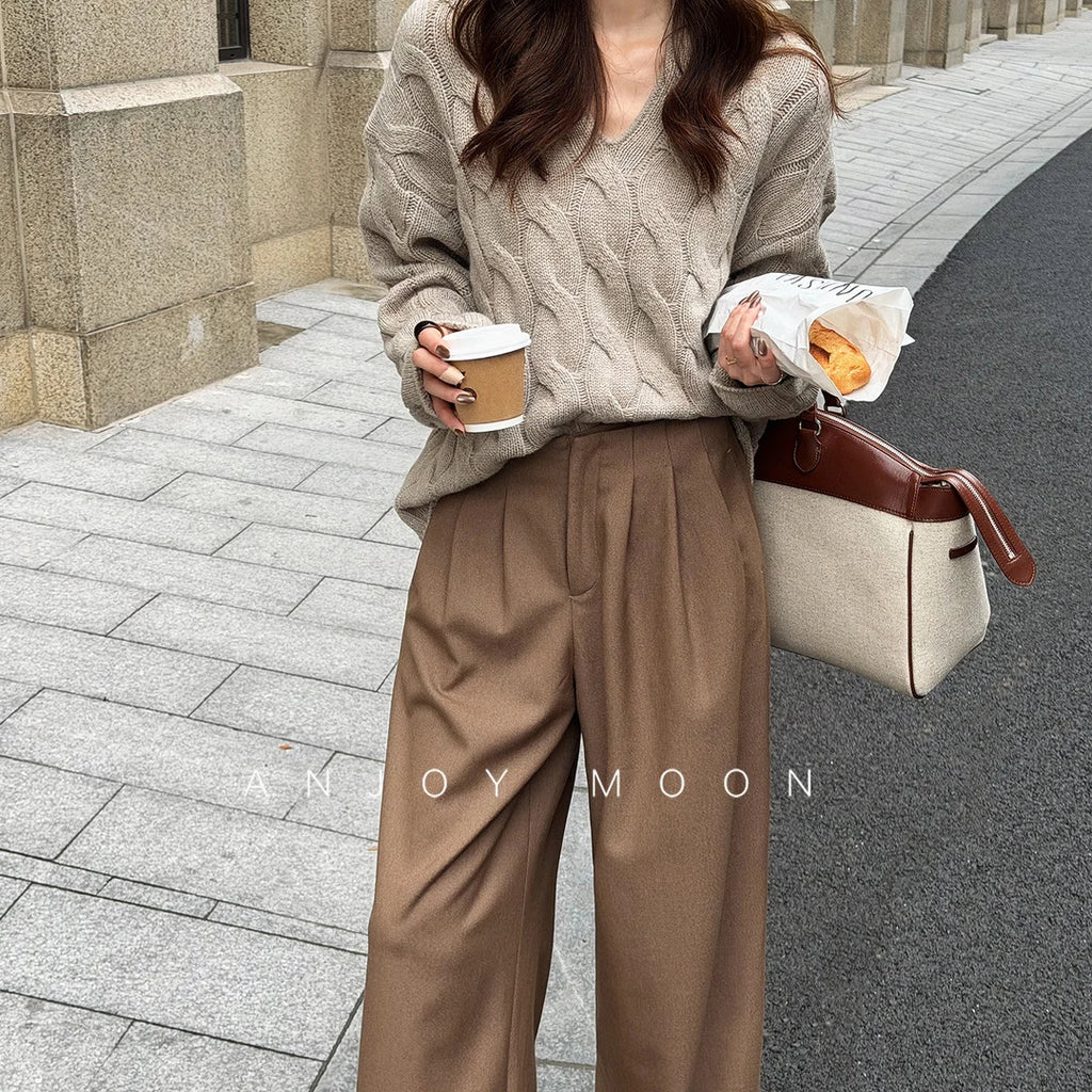 Unisex Cable-Knit V-Neck Sweater