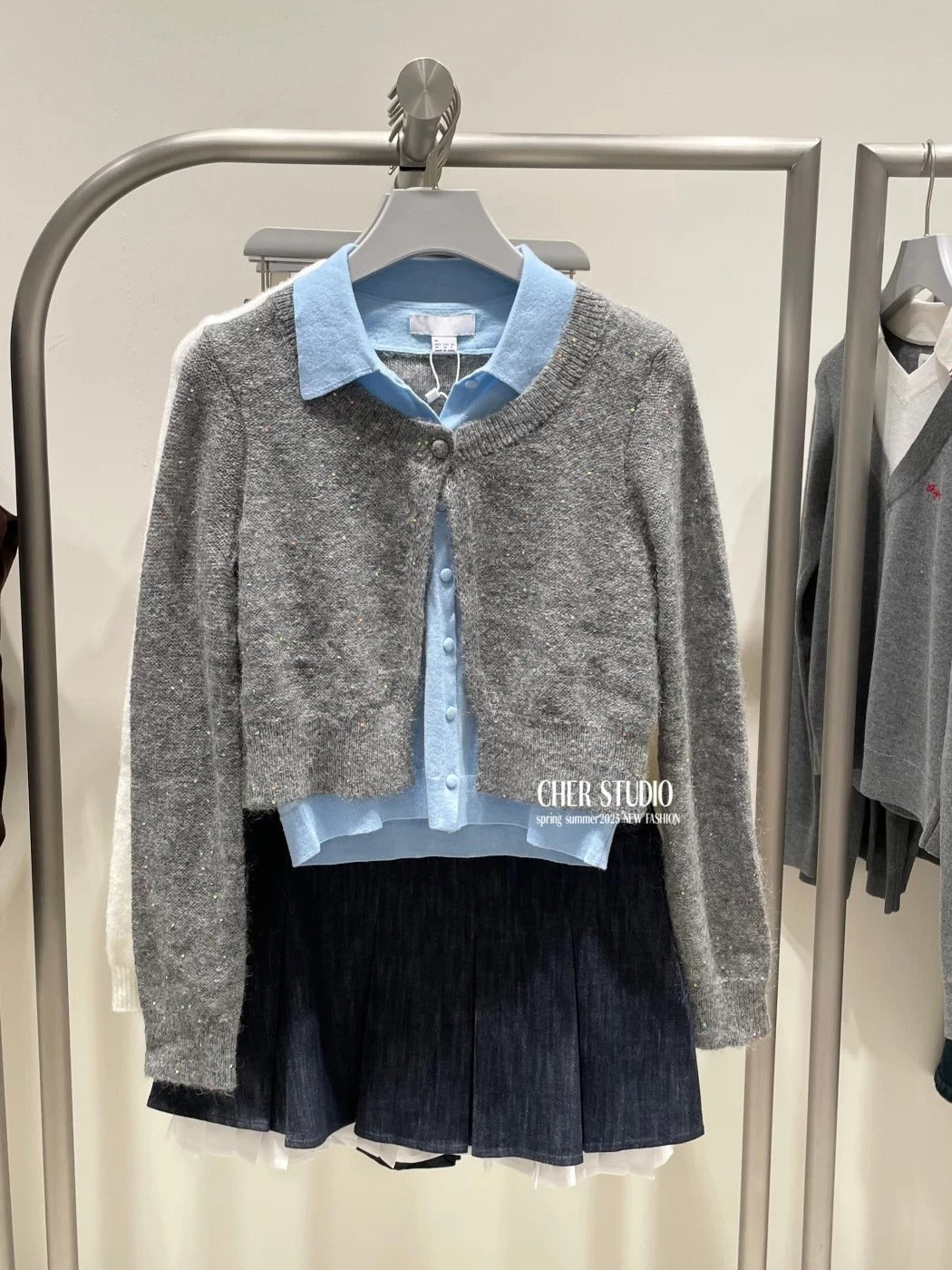 Faux-Layered Knit Cardigan