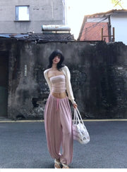 Women's Tube Top Cardigan Trousers 3-Piece Set