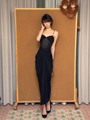 Black Mesh V-Neck Cami Dress