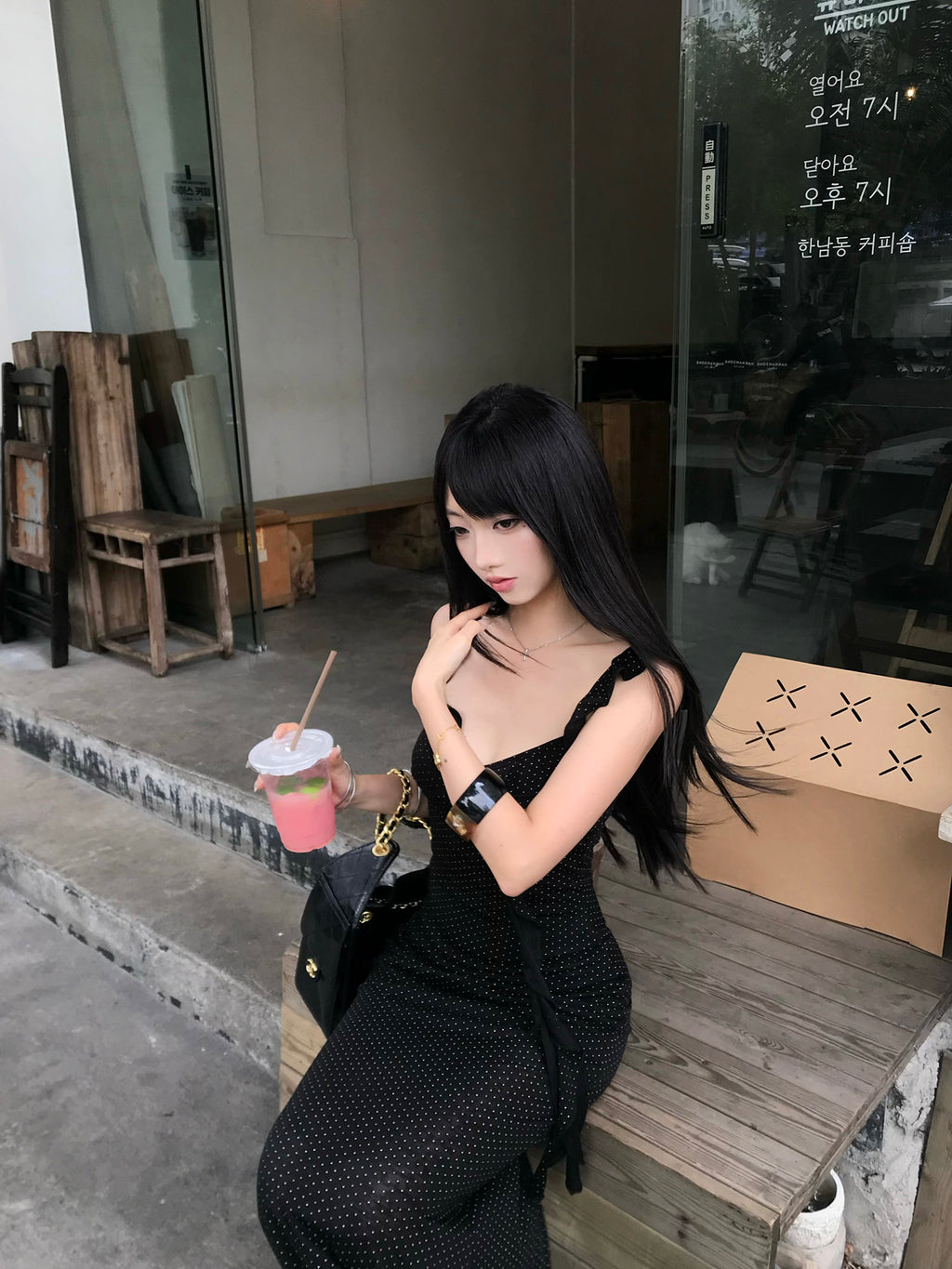 Black Flutter Sleeve Maxi Dress