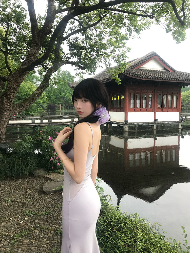 Purple Mesh Fitted Cami Dress