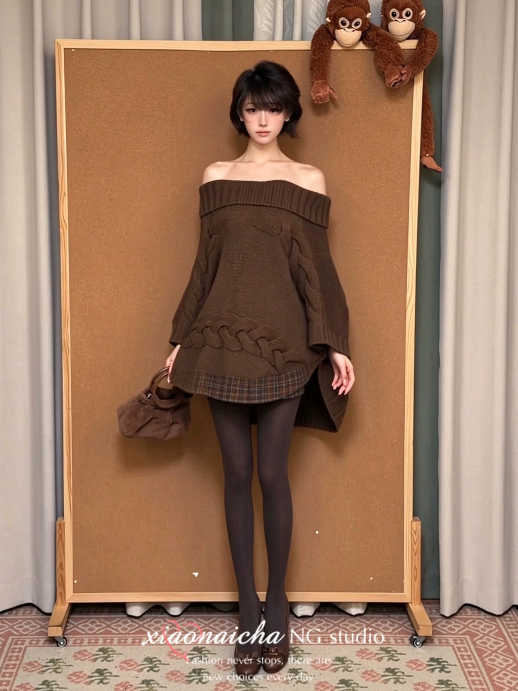 Women's Turtleneck Cable-Knit Cape Sweater with Batwing Sleeves