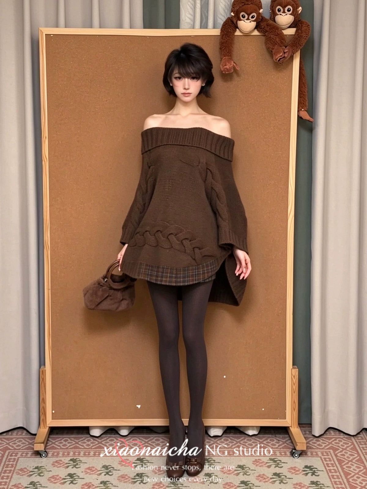 Women's Turtleneck Cable-Knit Cape Sweater with Batwing Sleeves