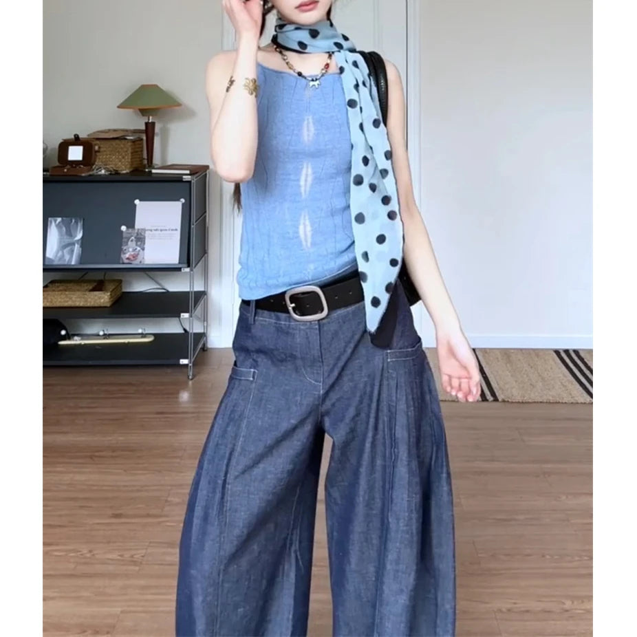 Sleeveless Top With High-waisted Wide-leg Pants Set