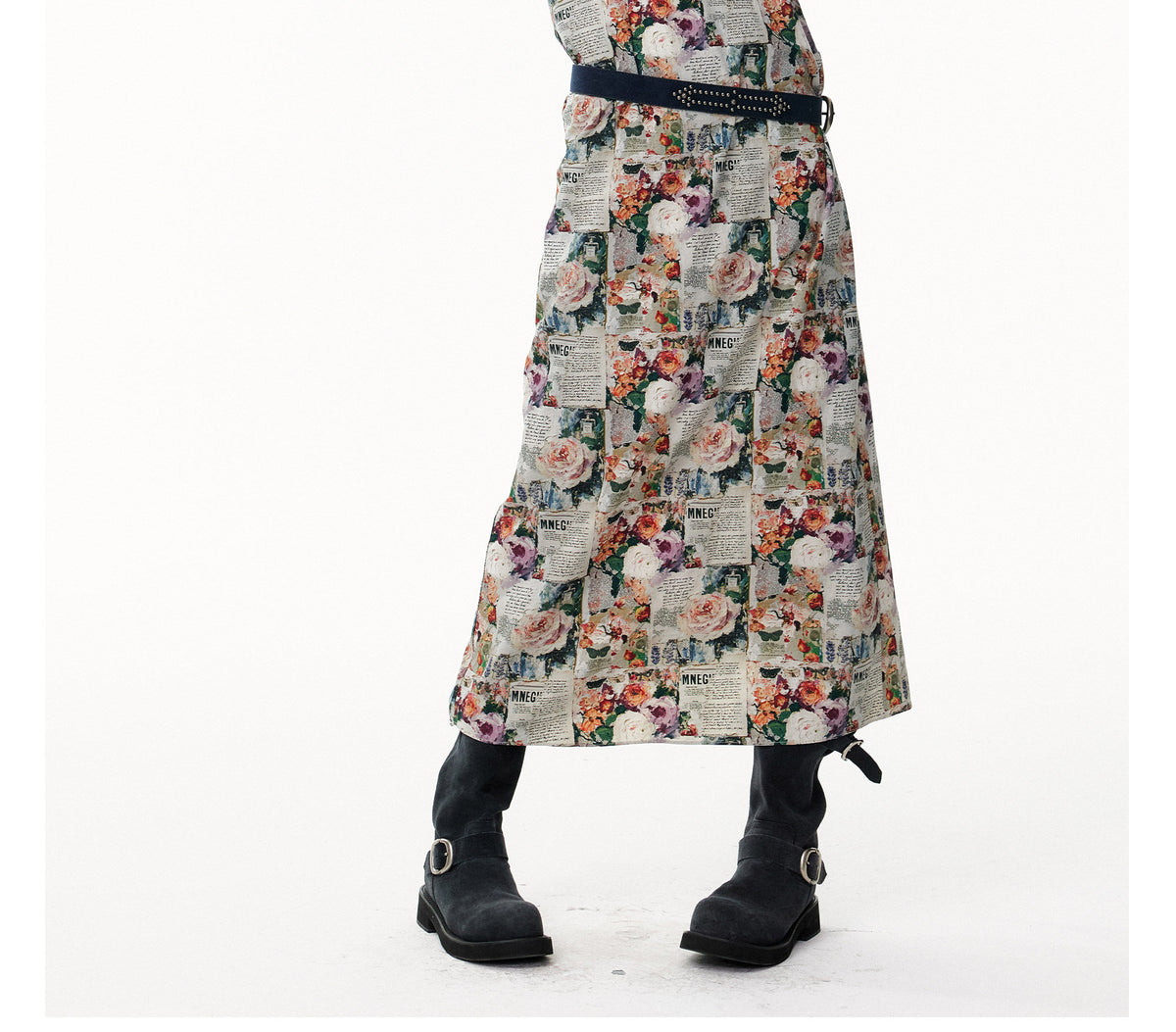 Vintage Newspaper & Floral Print Pearlescent Pink Spaghetti Strap Maxi Dress with Shawl