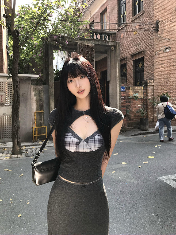 Cutout top + plaid cami