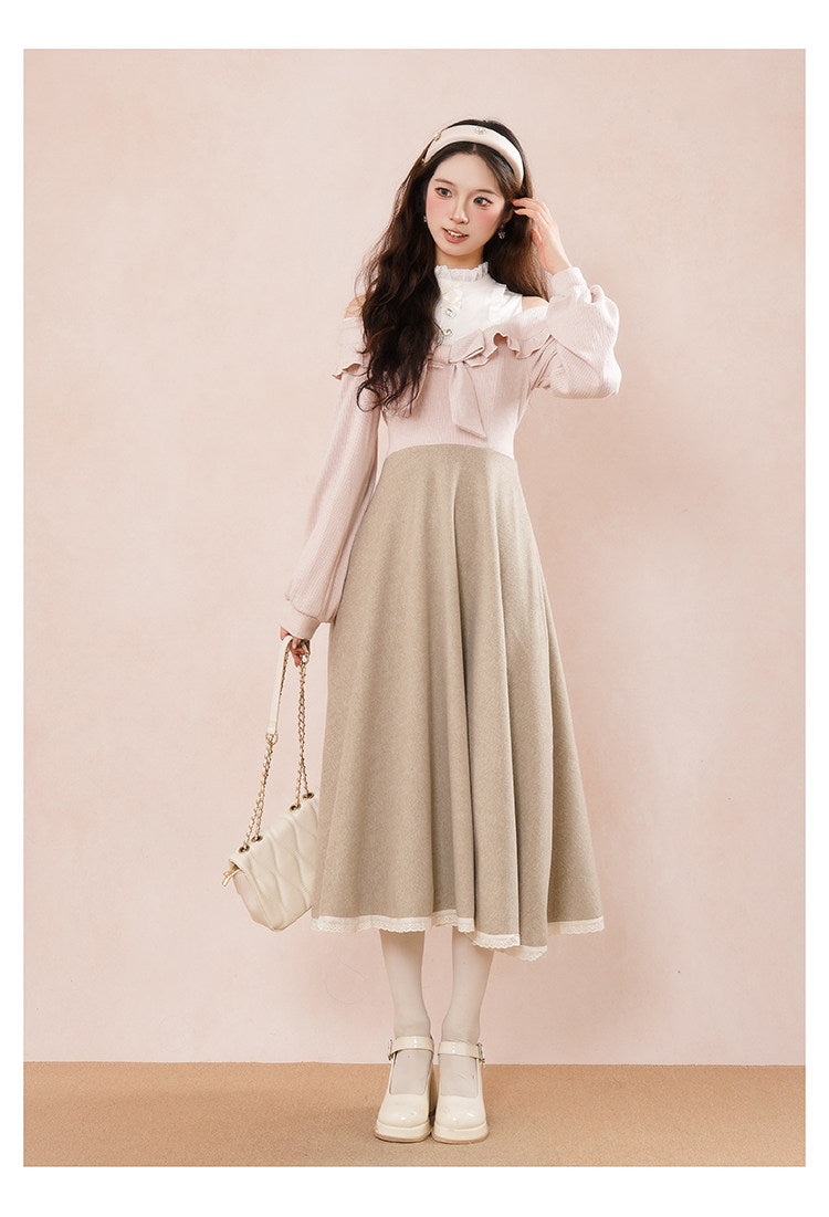 Women's Cold-Shoulder Two-in-One Shirt Dress