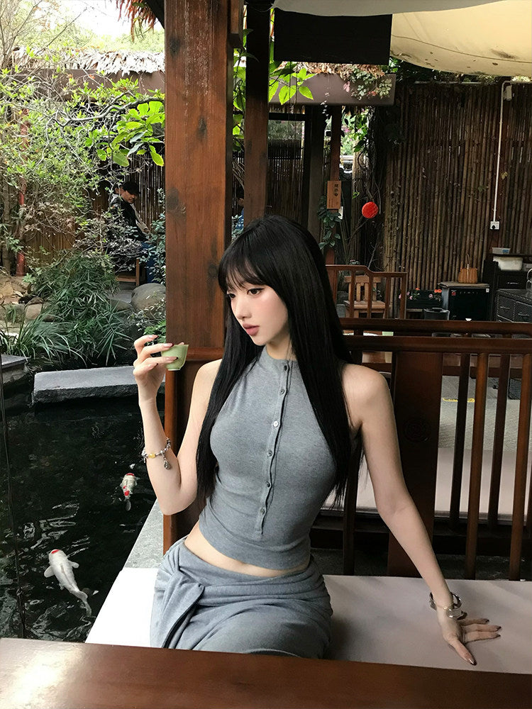 Grey tank top and long bodycon skirt co-ord set