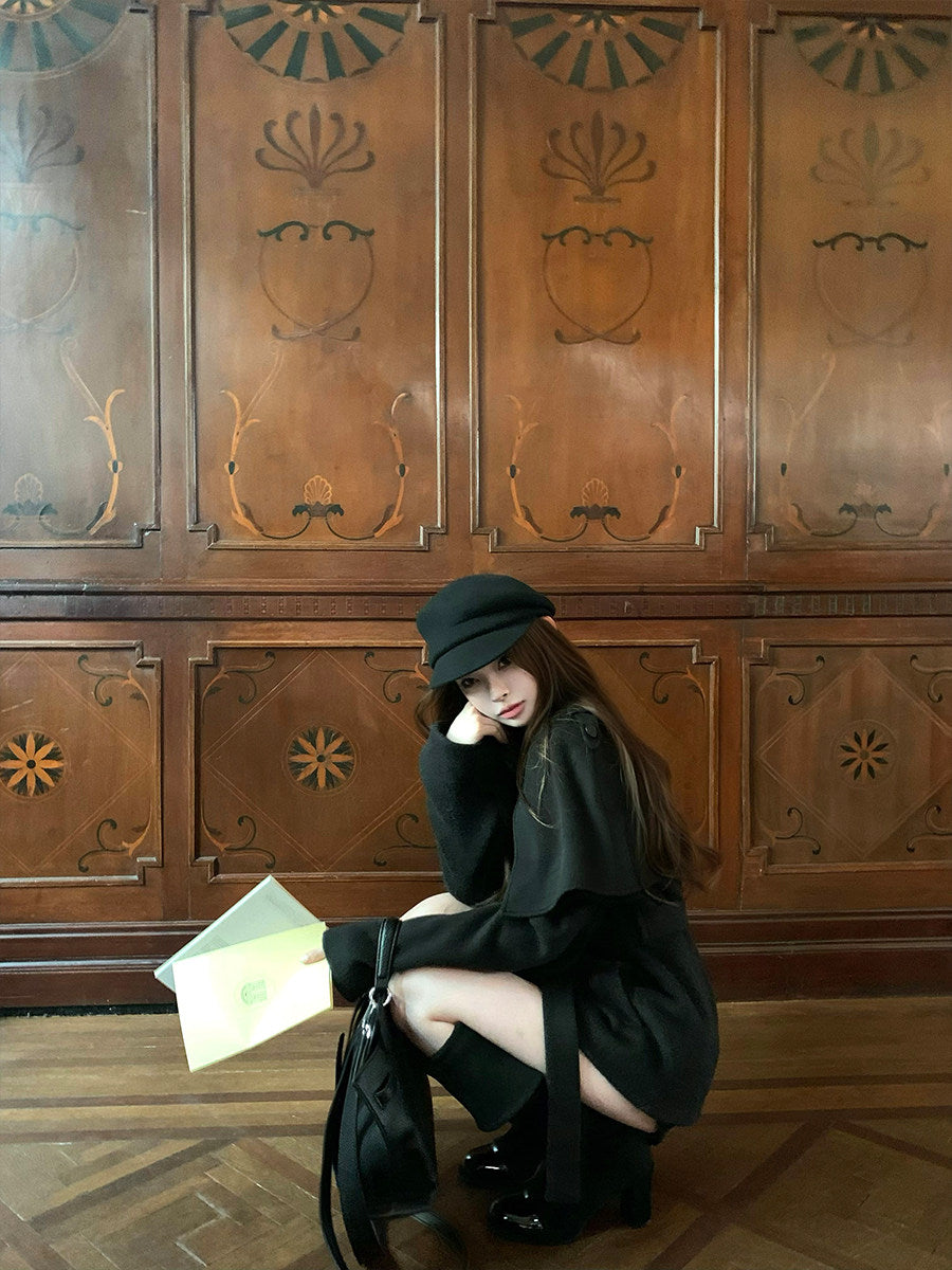 Black Wool Belted Coat