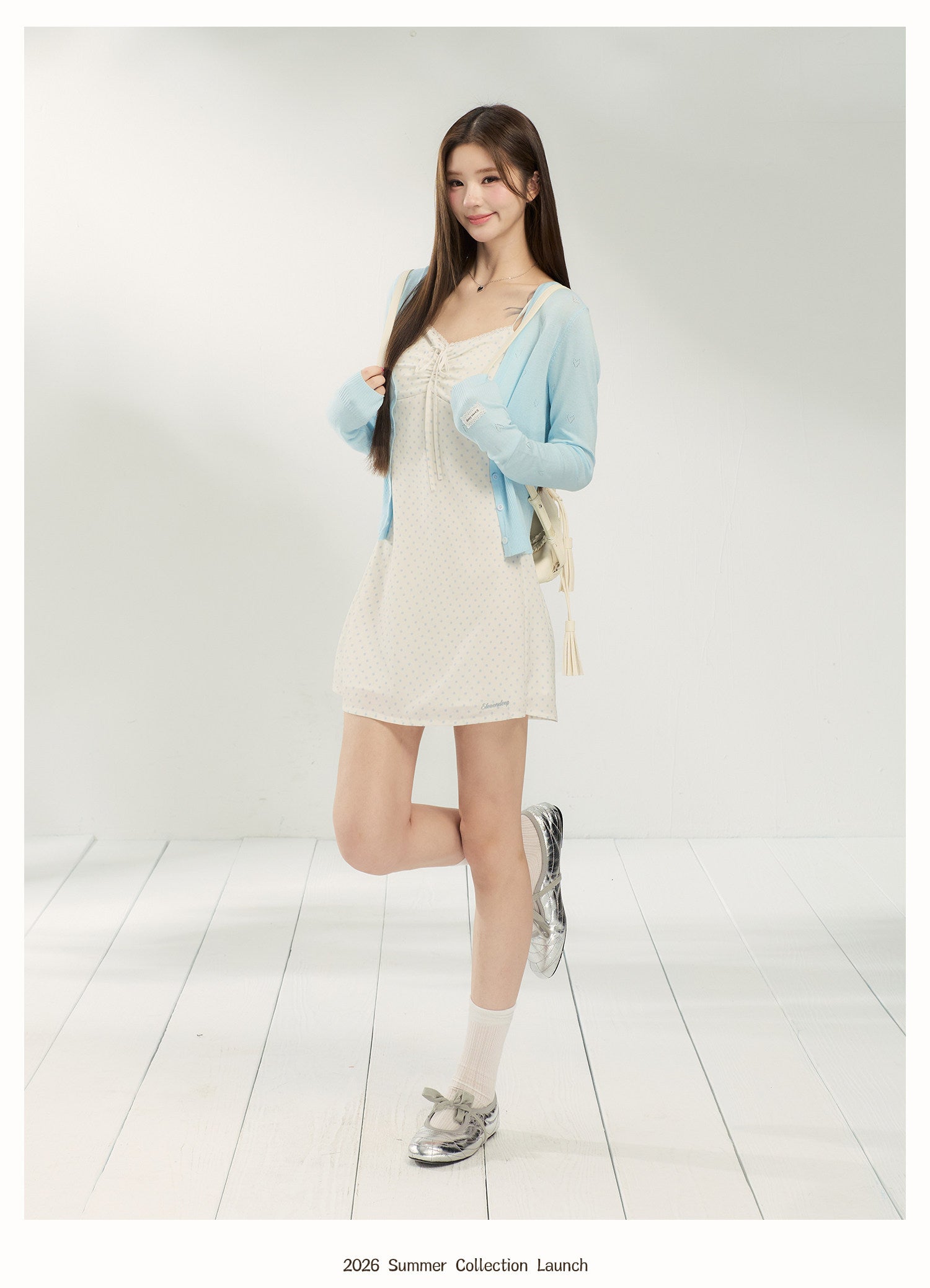 Polka dot lace-up French floral dress