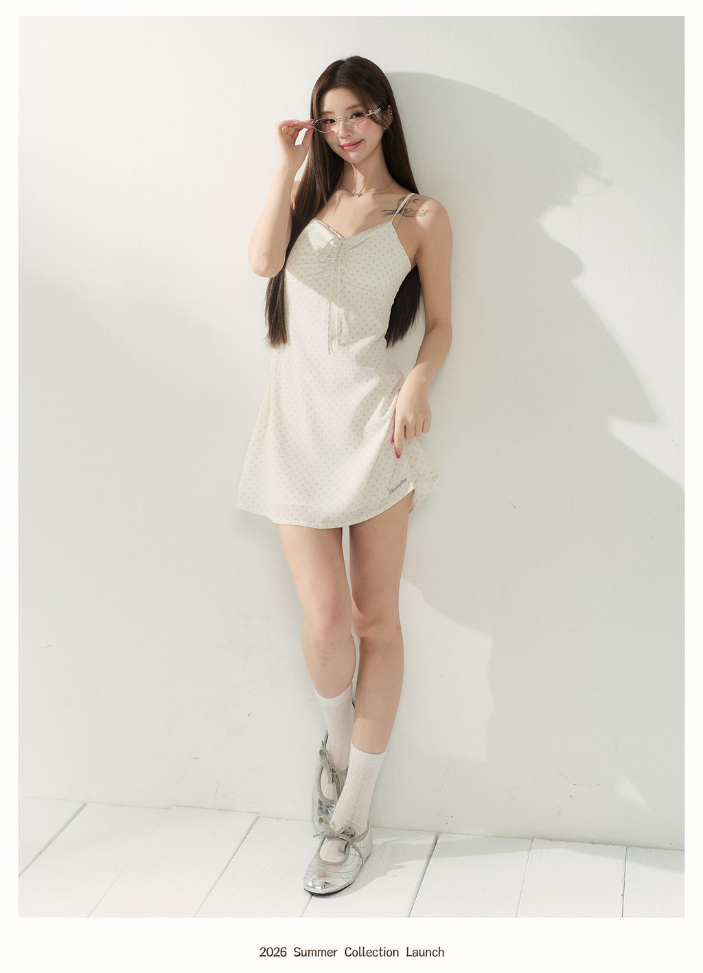 Polka dot lace-up French floral dress