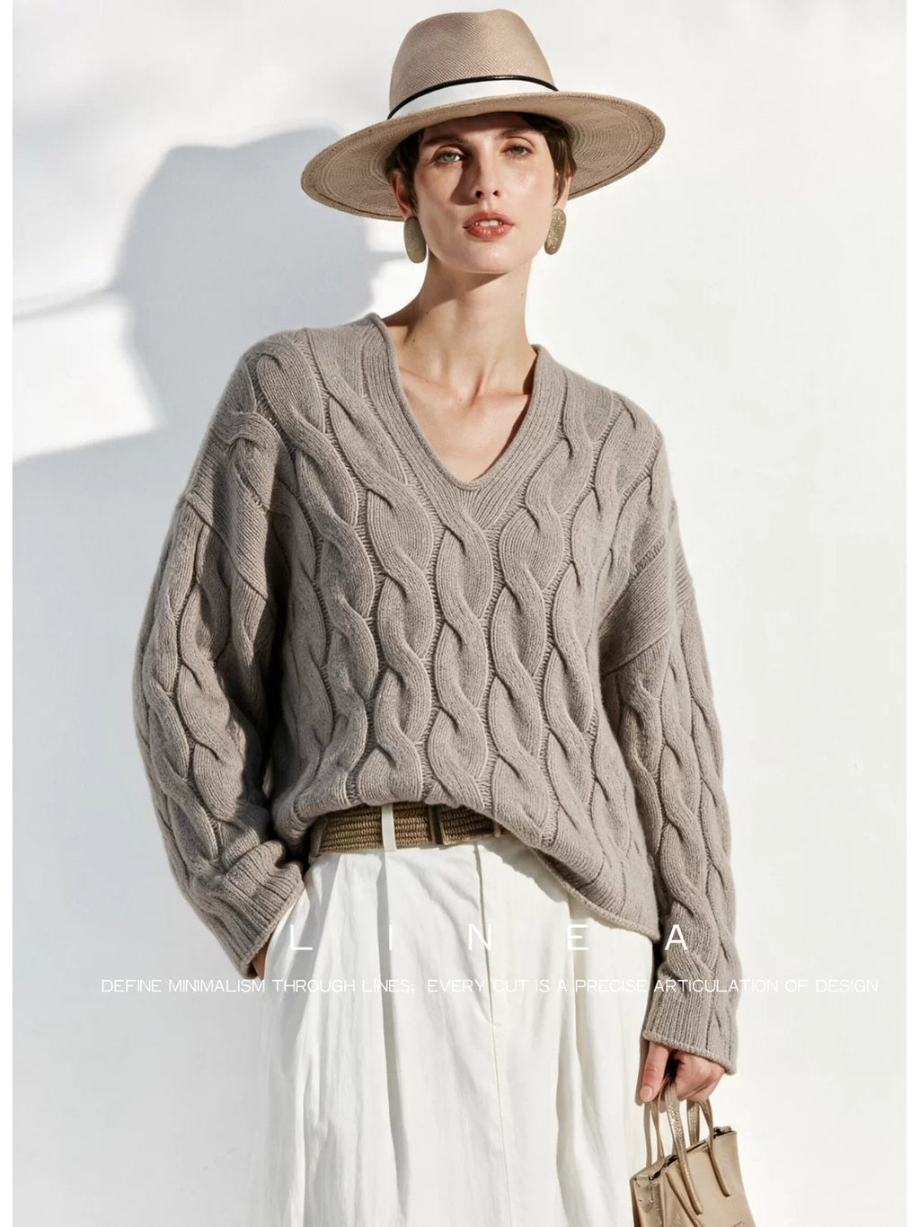 Unisex Cable-Knit V-Neck Sweater