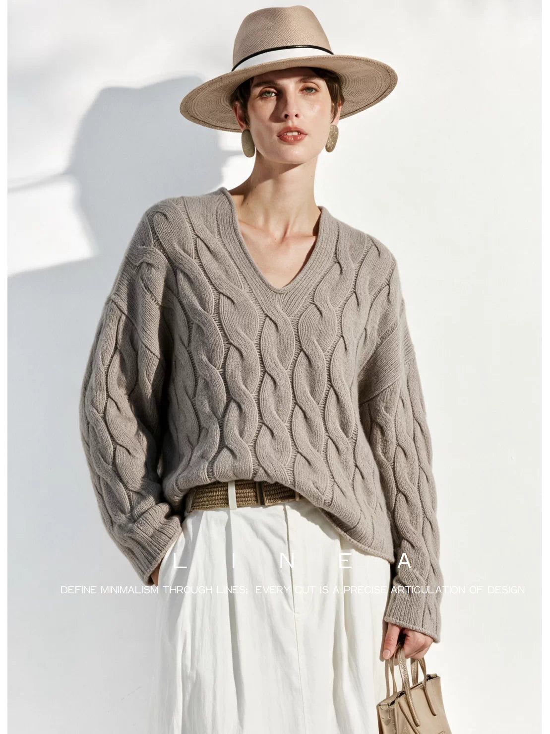 Unisex Cable-Knit V-Neck Sweater