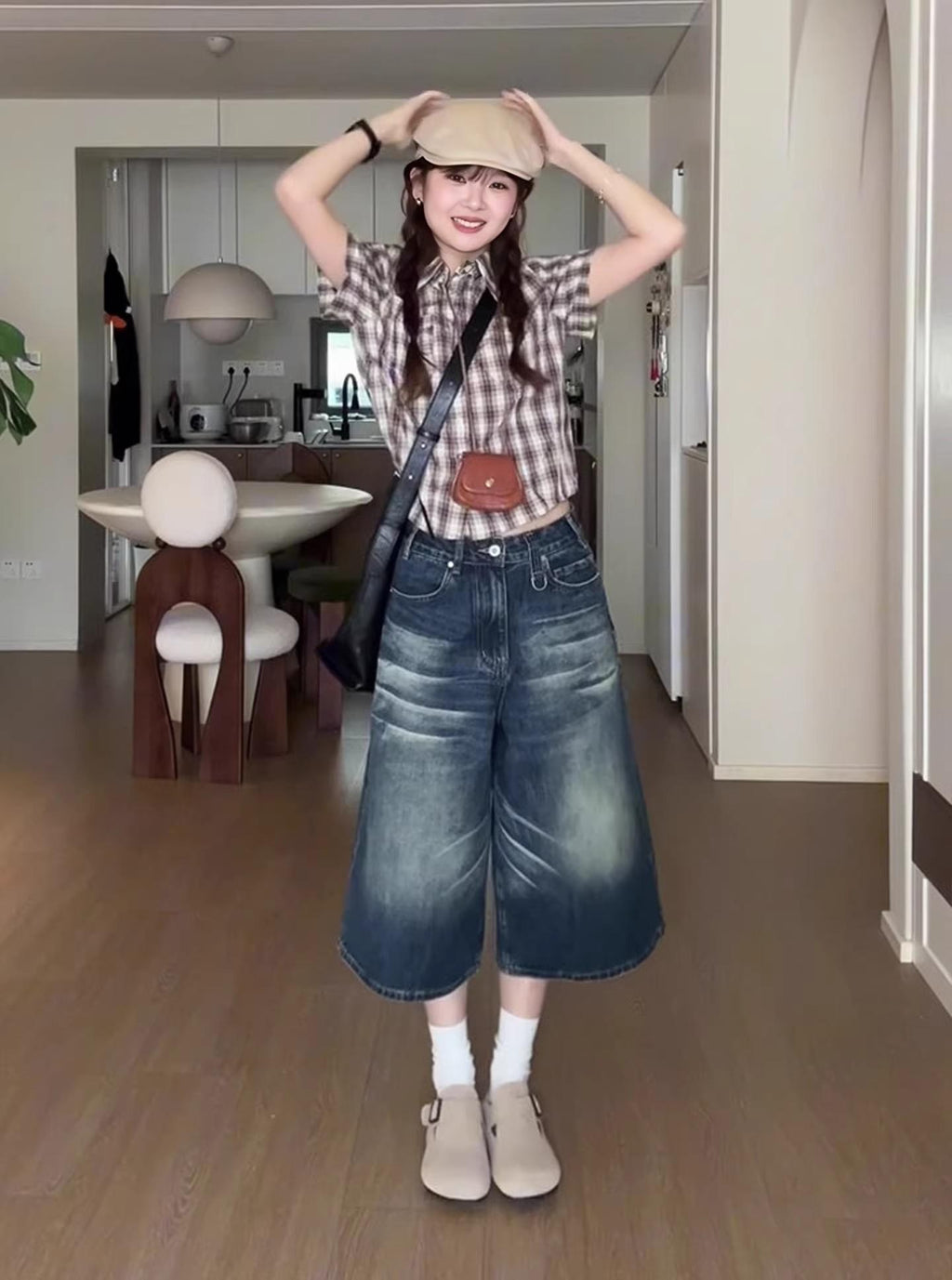 Women's 3/4 Length Wide-Leg Denim Shorts