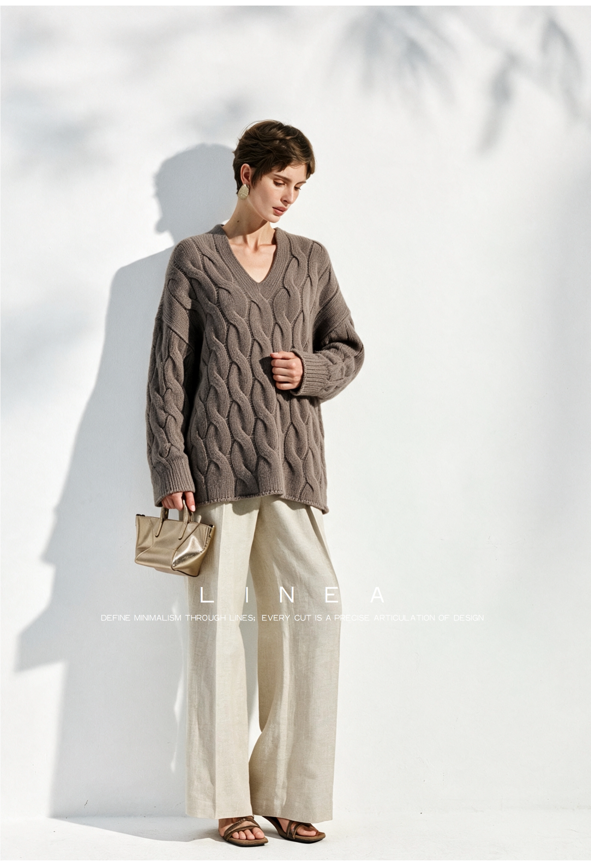 Unisex Cable-Knit V-Neck Sweater