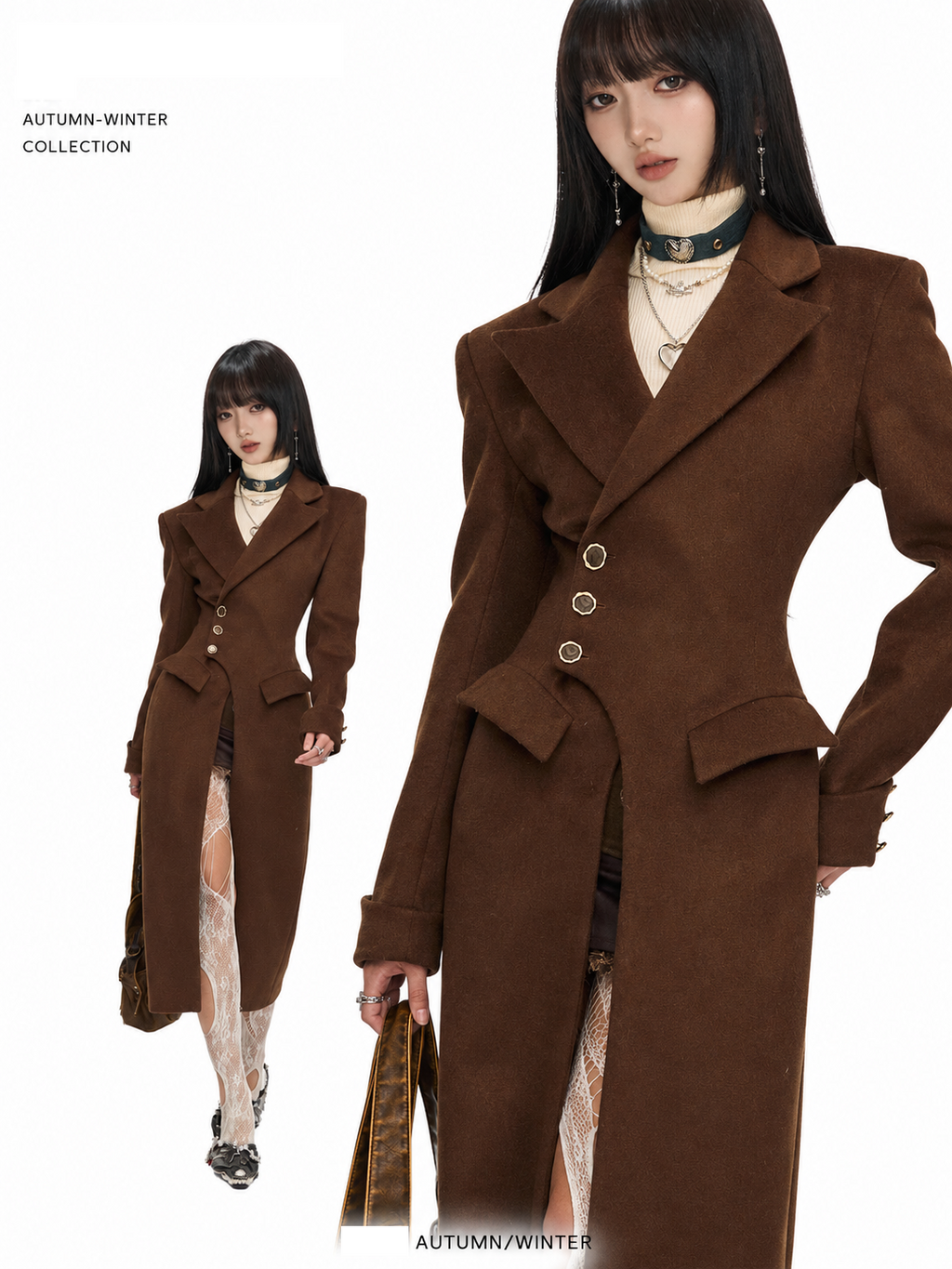Vintage-inspired Brown Wool Waist-cinched Coat