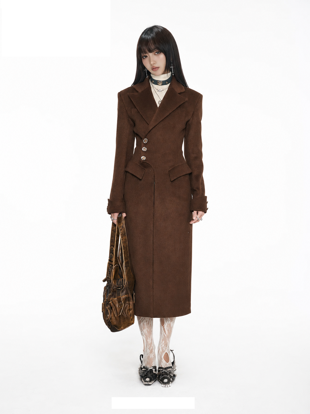 Vintage-inspired Brown Wool Waist-cinched Coat
