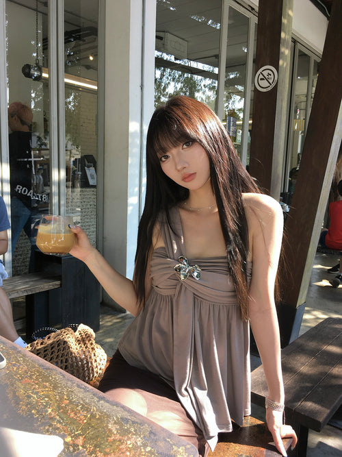 Asymmetric One-shoulder Halter Bandeau Top