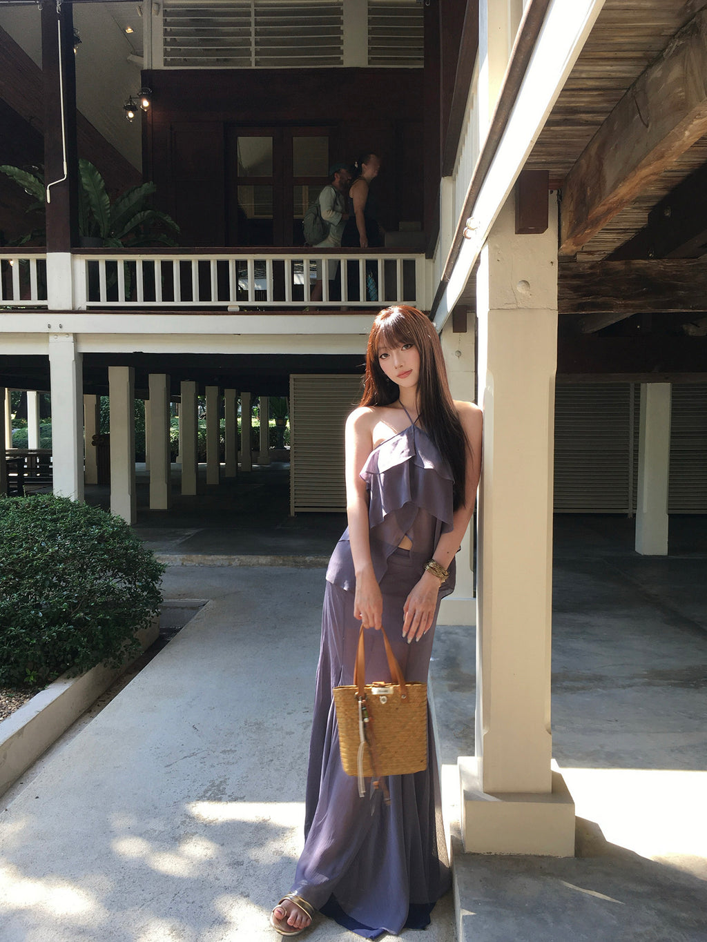 Halter Ruffled Chiffon Top & Mermaid Long Skirt Two-Piece Set