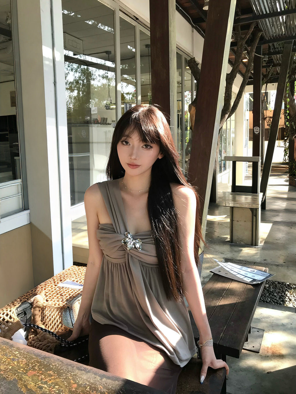 Asymmetric One-shoulder Halter Bandeau Top