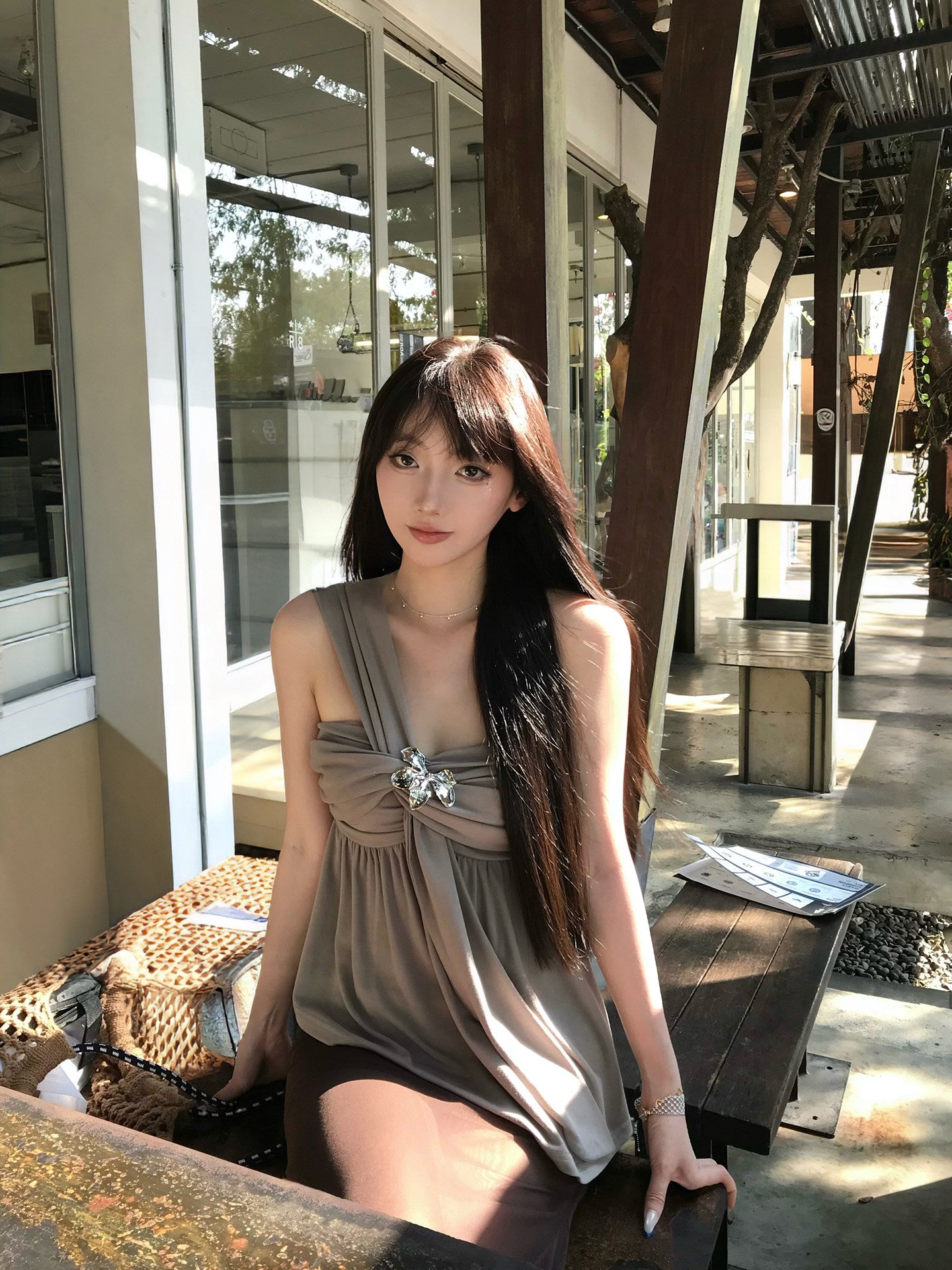 Asymmetric One-shoulder Halter Bandeau Top