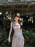 Halter Bandeau Long Dress, Asymmetric One-shoulder Waist Slim Fit