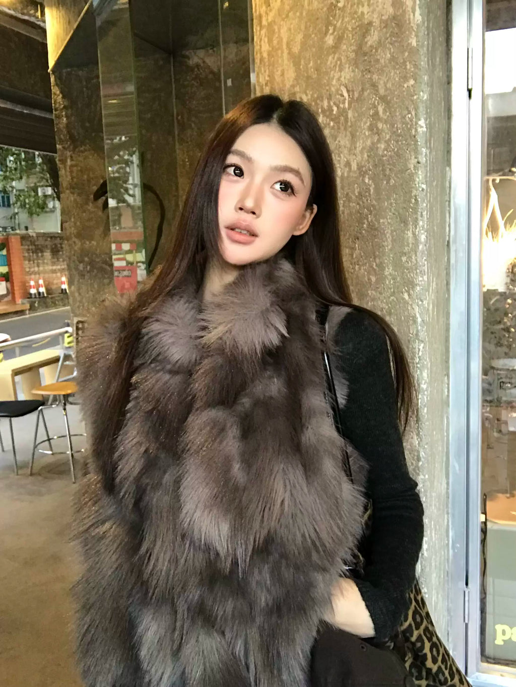 Fall/Winter Stand-Collar Sleeveless Faux Fur Vest