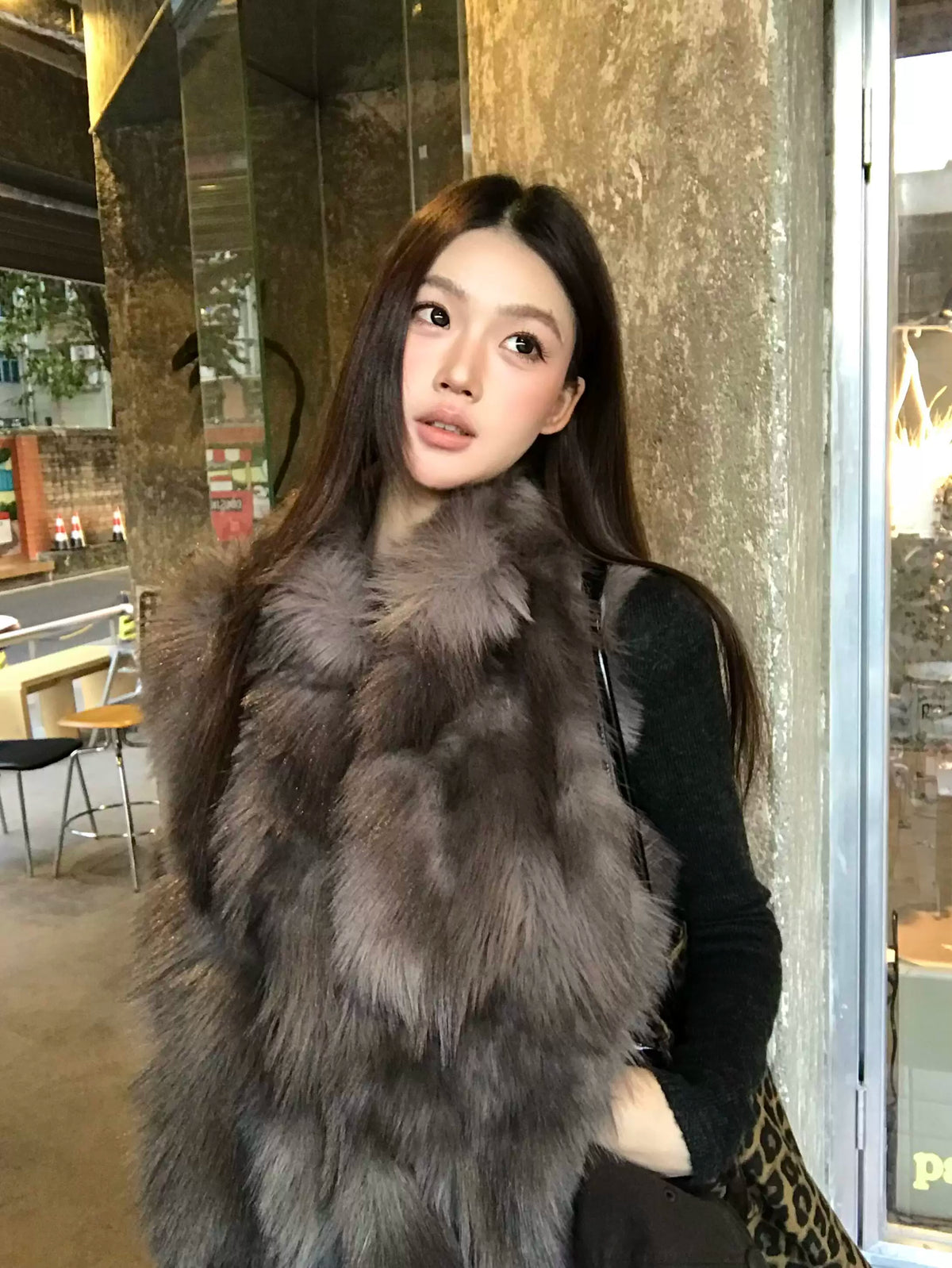 Fall/Winter Stand-Collar Sleeveless Faux Fur Vest