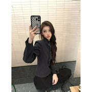 3D Pleated Oblique Placket Square Shoulder Blazer