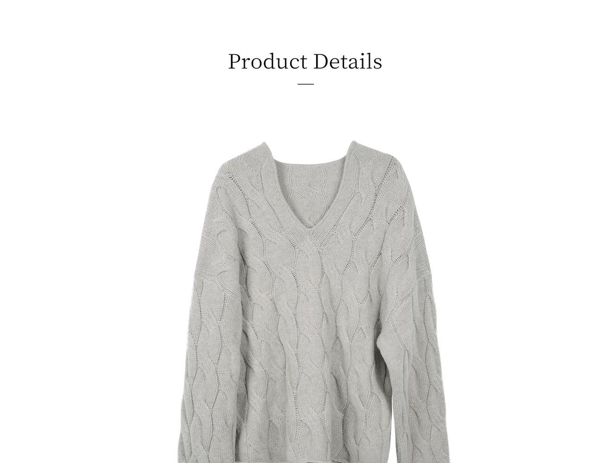 Unisex Cable-Knit V-Neck Sweater