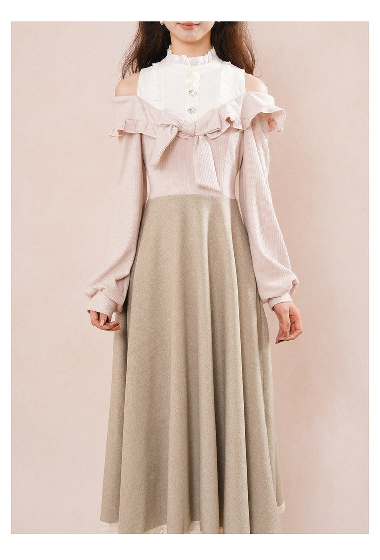 Women's Cold-Shoulder Two-in-One Shirt Dress