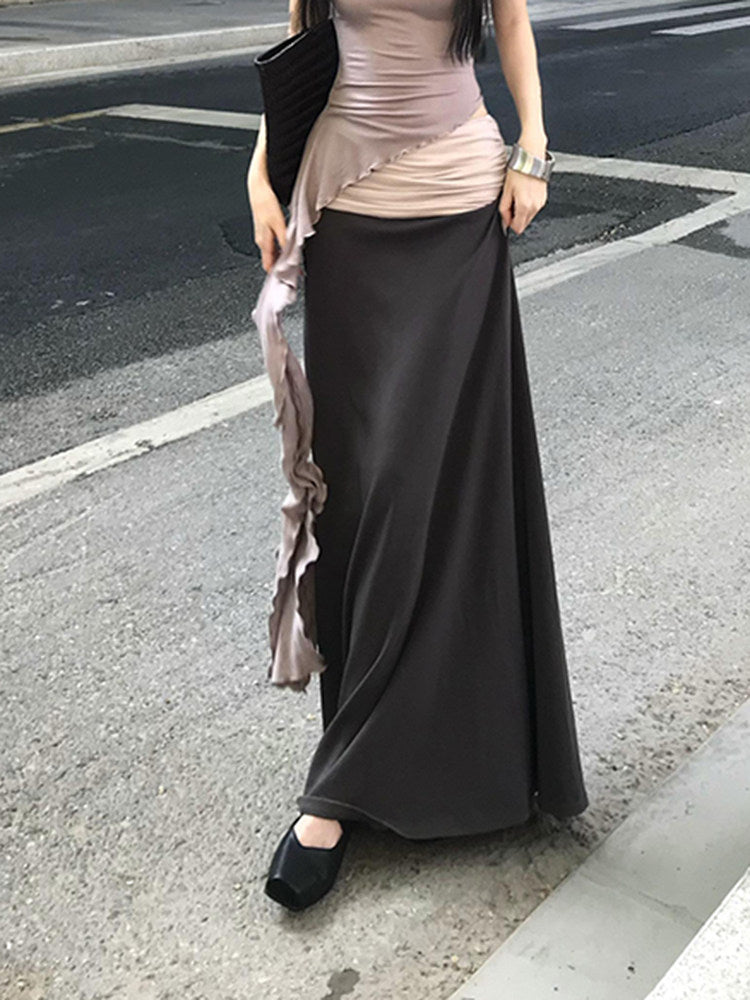 Sash top and spliced bodycon long skirt set