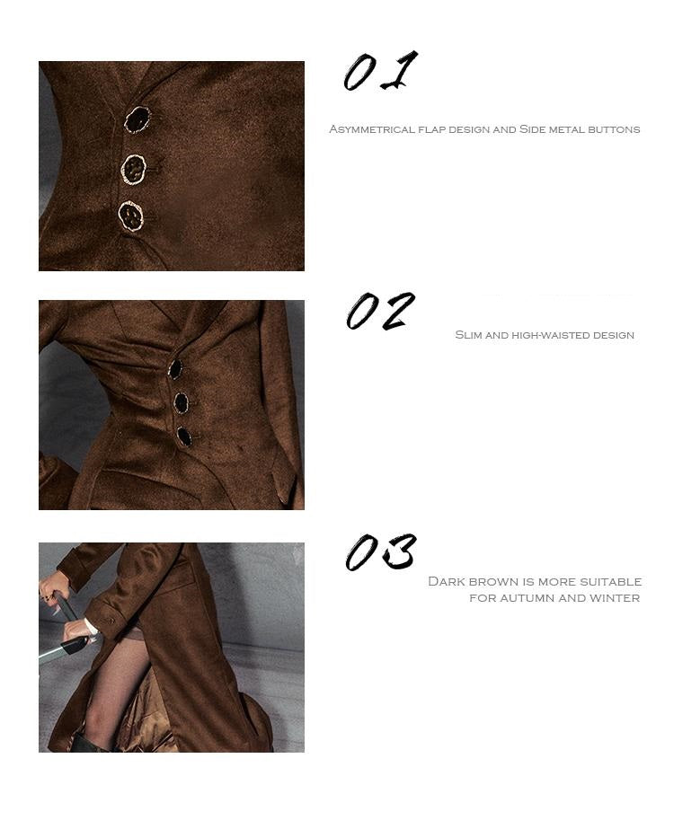 Vintage Brown Wool Waist-cinched Coat