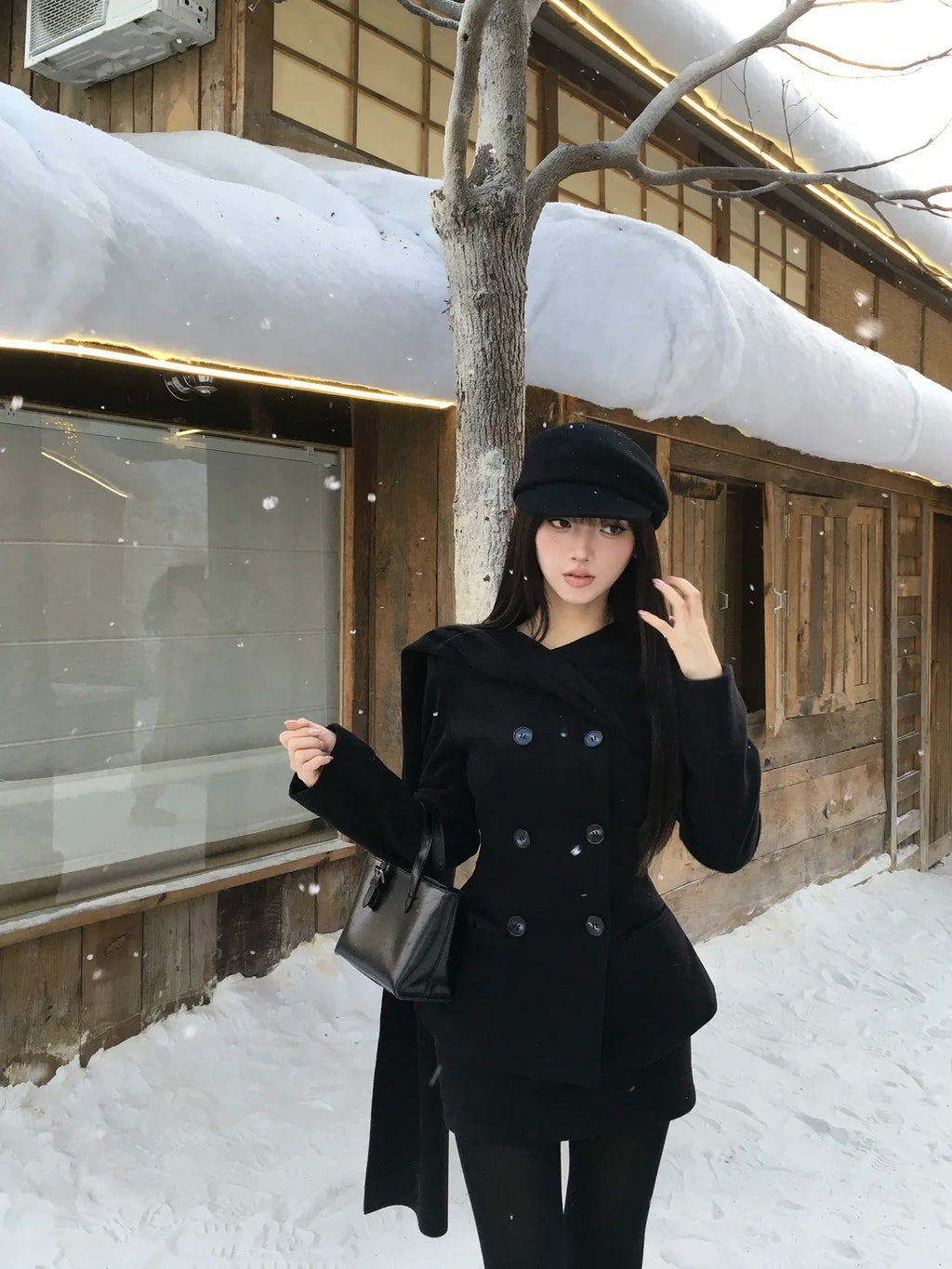 Quilted Jacket & Black Wool-Blend Skirt Set