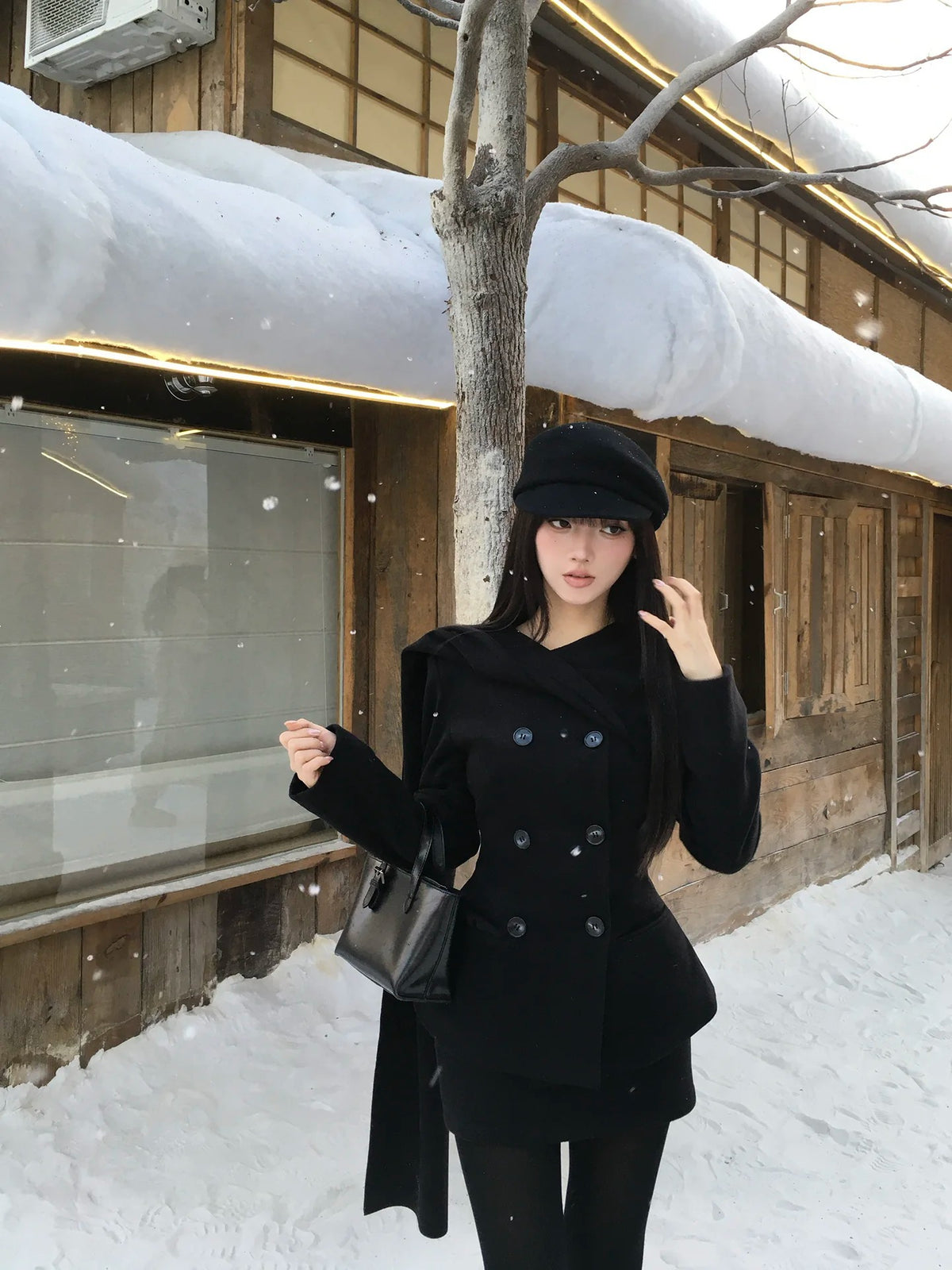 Quilted Jacket & Black Wool-Blend Skirt Set