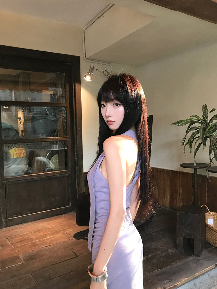 Purple form-fitting long dress