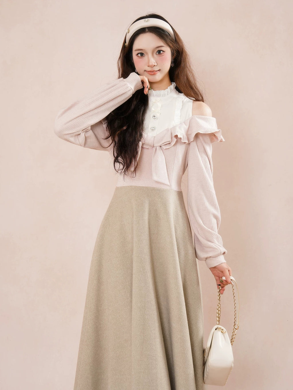 Women's Cold-Shoulder Two-in-One Shirt Dress