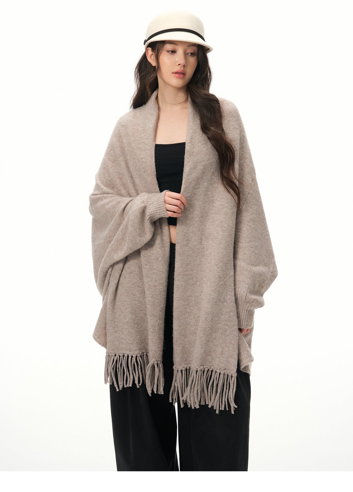Women's Elegant Wool Knit Cape Cardigan