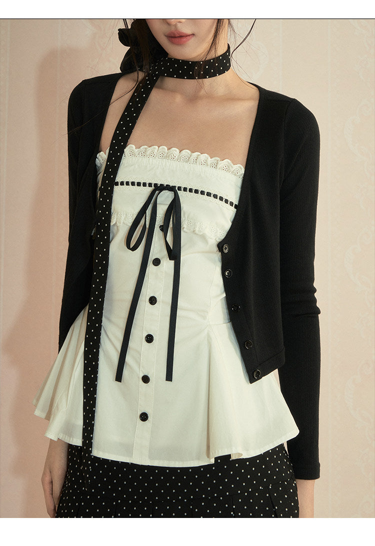 Cardigan + camisole + short skirt three-piece set