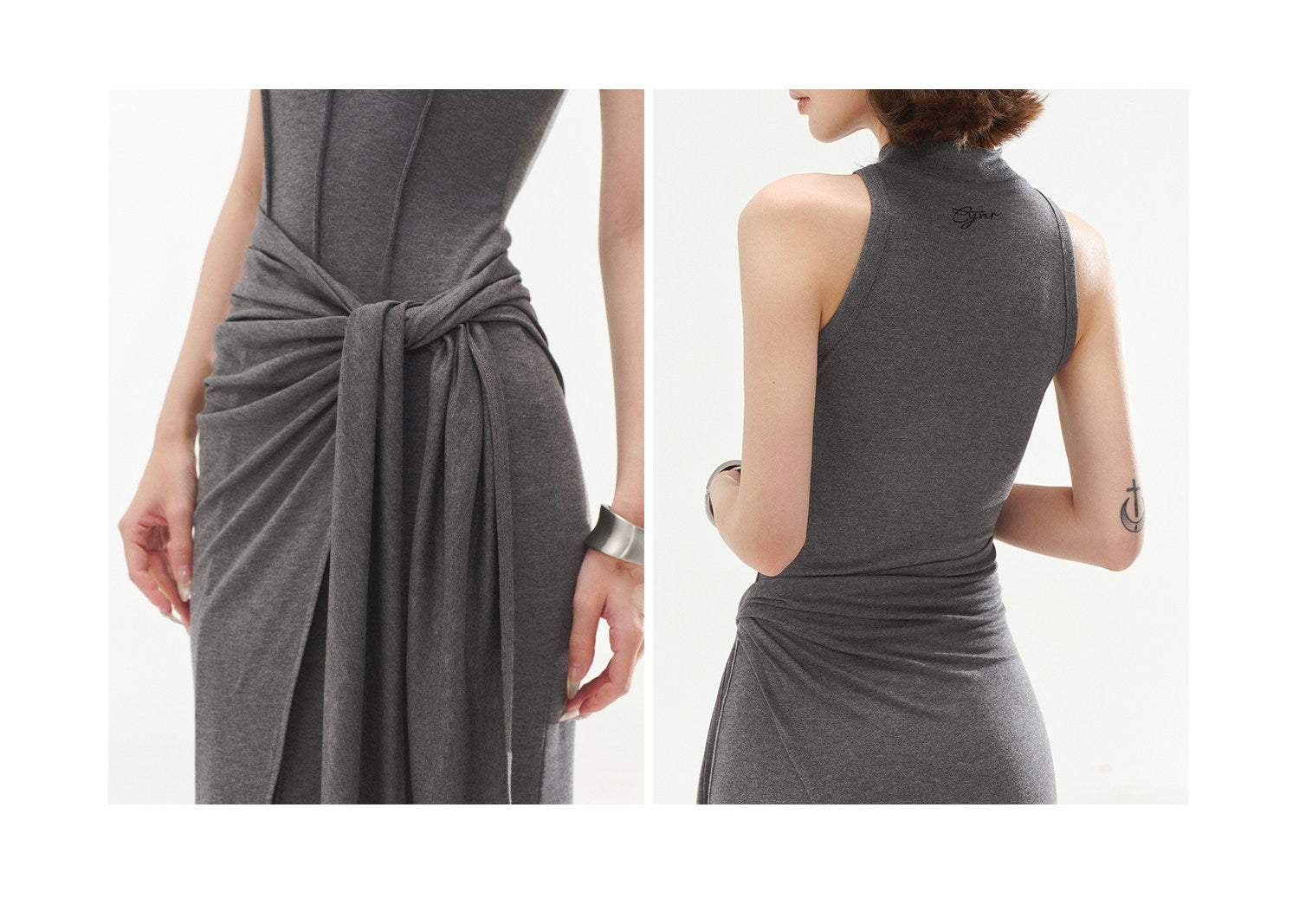 Premium Grey Sleeveless Belted Dress