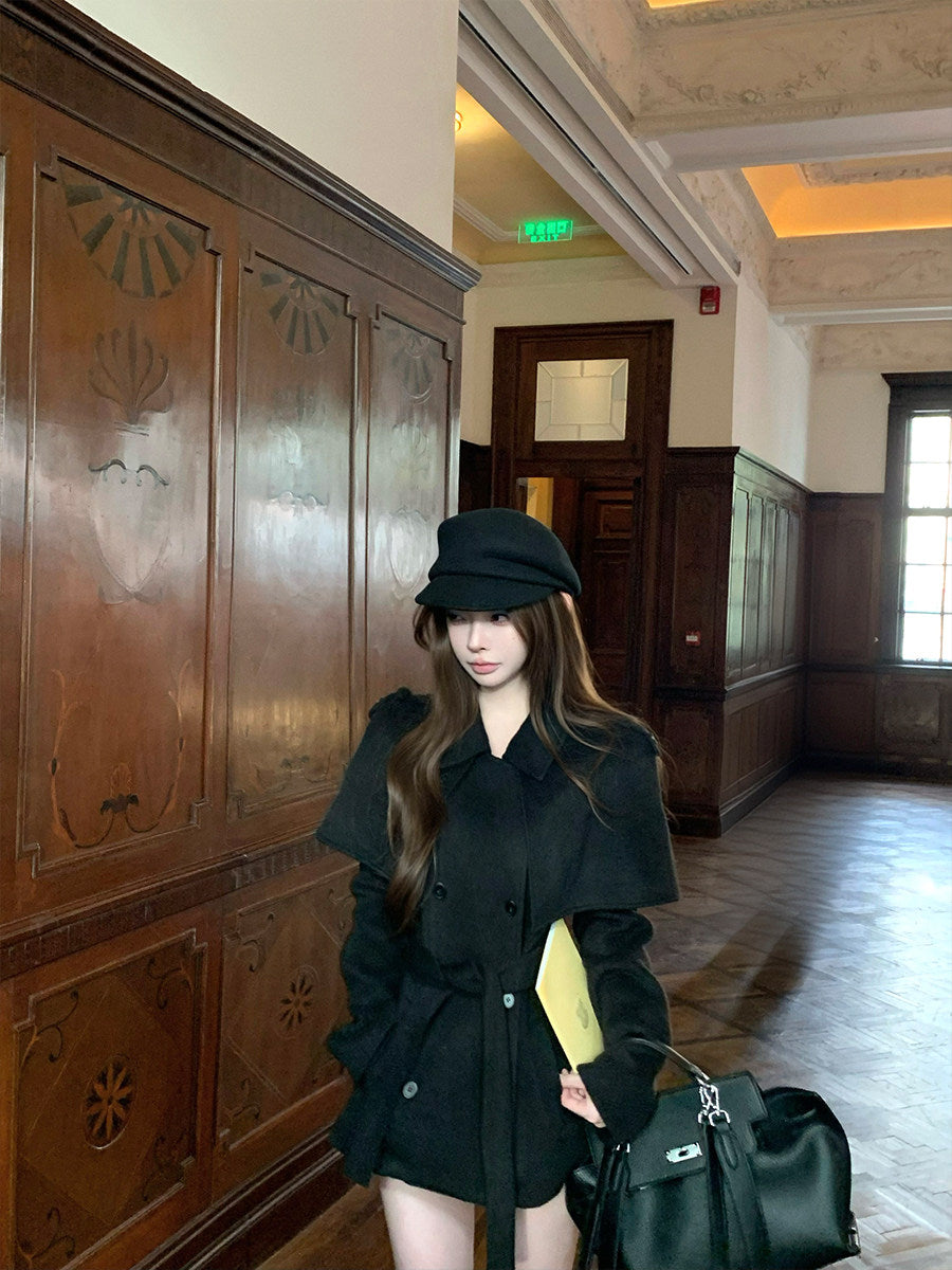 Black Wool Belted Coat