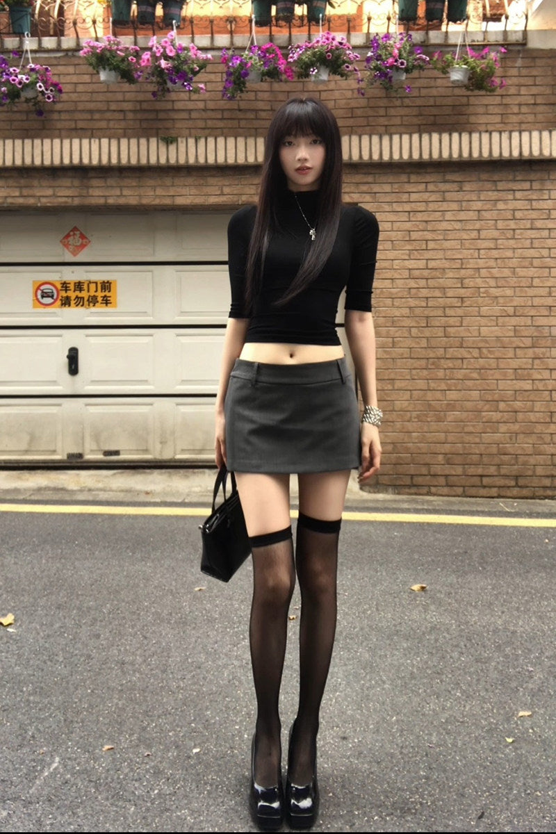 Gray low-waist A-line pencil skirt
