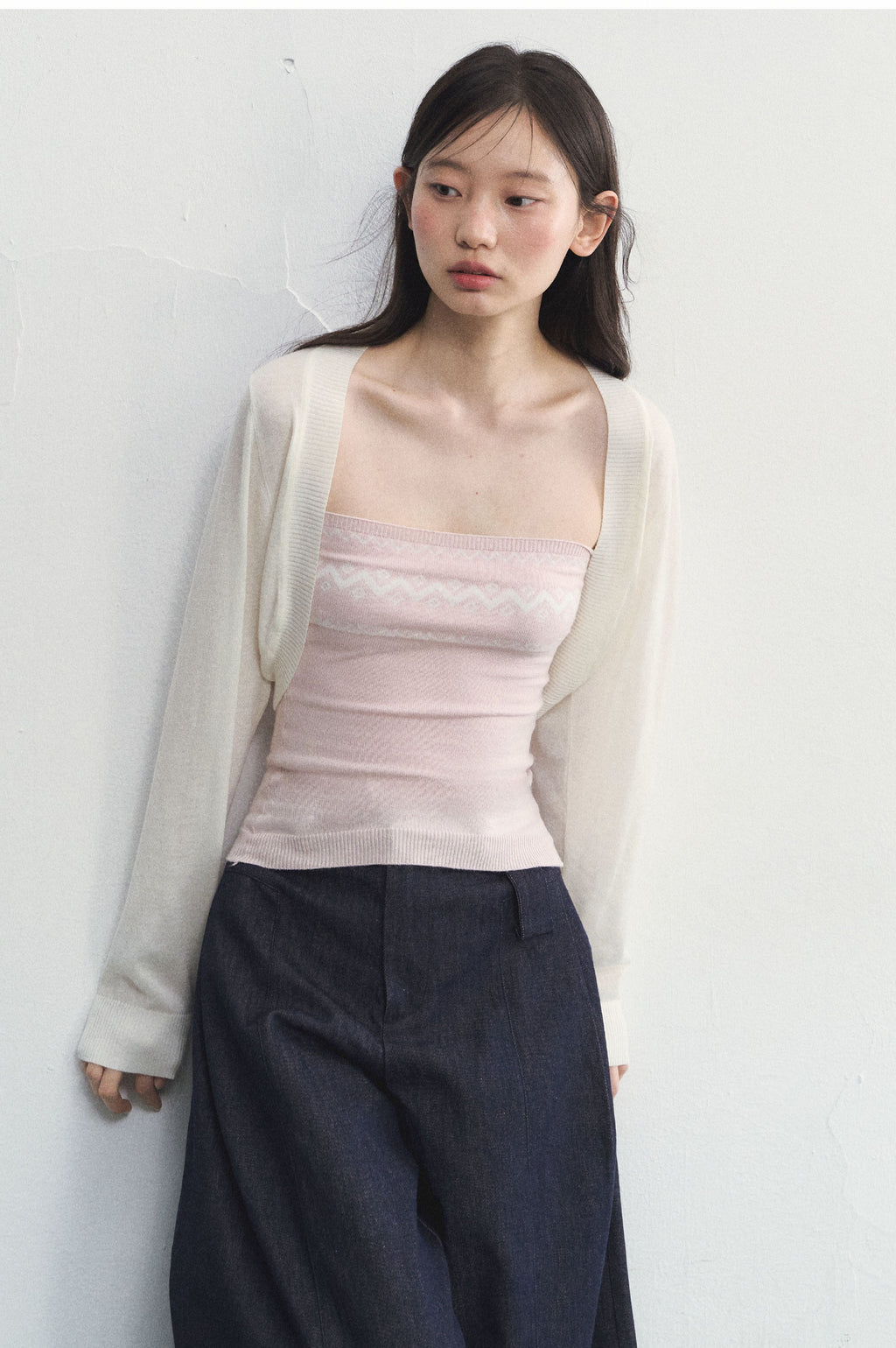 Women's Tube Top Cardigan Trousers 3-Piece Set