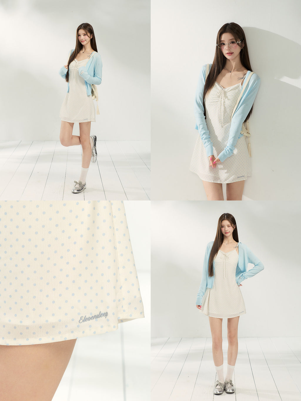 Polka dot lace-up French floral dress