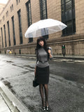 Grey Long Sleeve Sweater + Dark Grey Slit Midi Skirt