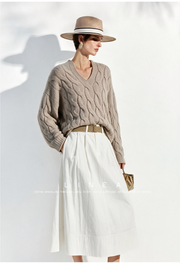 Unisex Cable-Knit V-Neck Sweater
