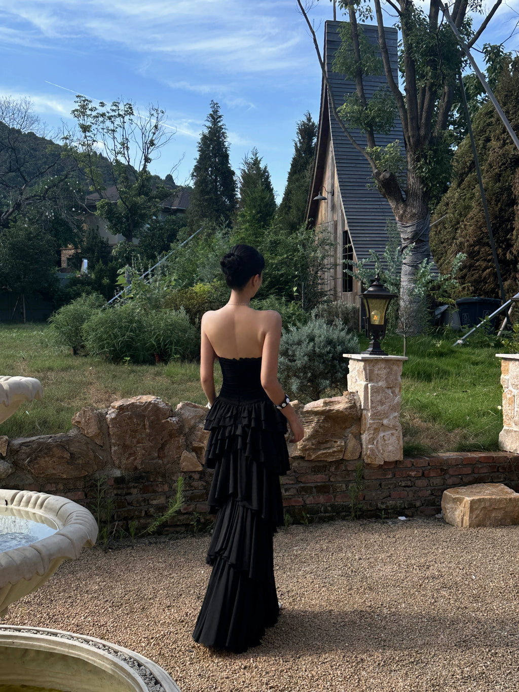 Black Strapless Tiered Bodycon Birthday Dress