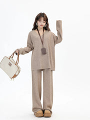 V-Neck Knit Sweater & Wide-Leg Pants Set